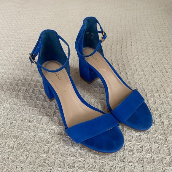 Electric Blue Aldo Villarosa Block Heeled Sandals - Picture 2 of 9
